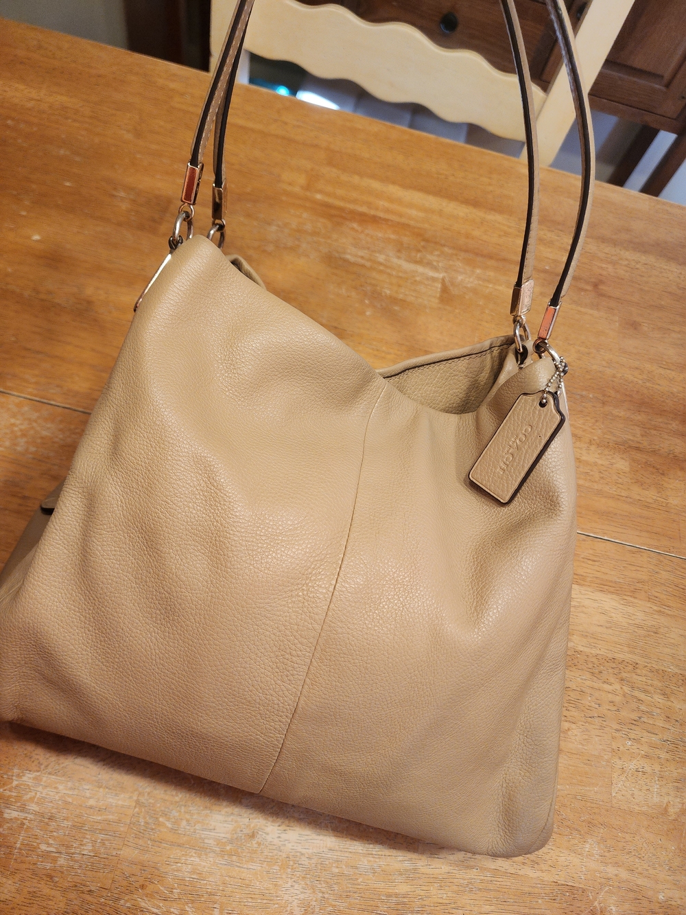 tan pebbled leather Coach Madison Phoebe shoulder bag dual shoulder strap